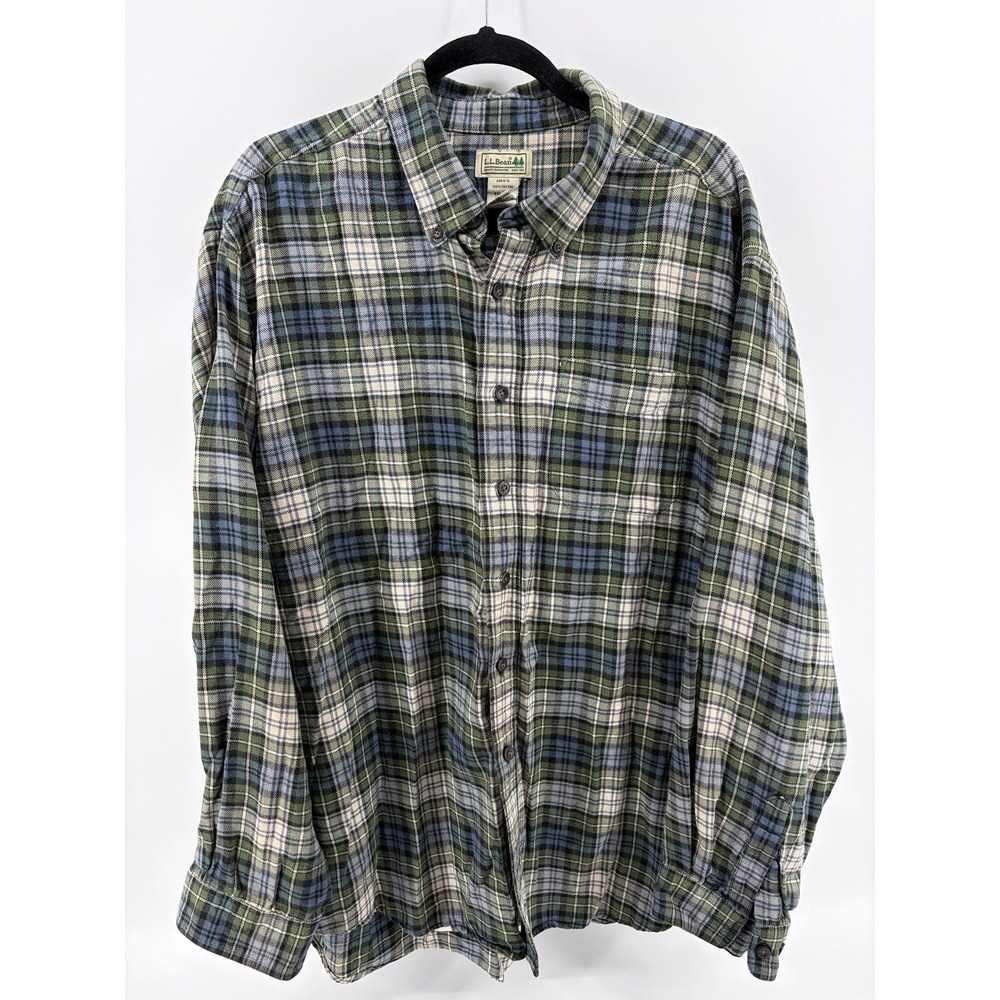LLBean, Plaid Button-Front Long Sleeve Shirt, Flannel, Men's Size XXL, Pre-Own